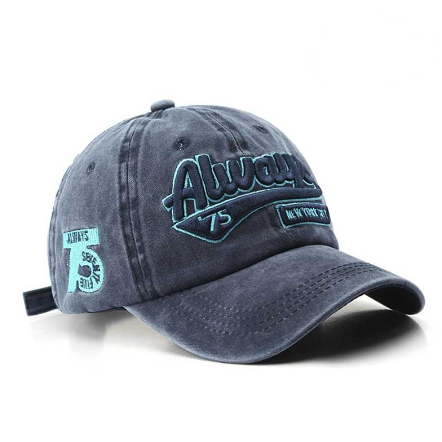 Always 75 Embroidery Baseball Cap Washed Distressed Adjustable Sun Hat Unisex