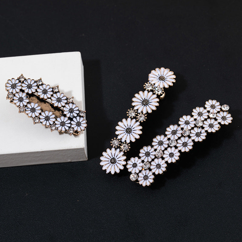 Alloy Daisy Hair Clip Chrysanthemum Rhinestone French Barrette