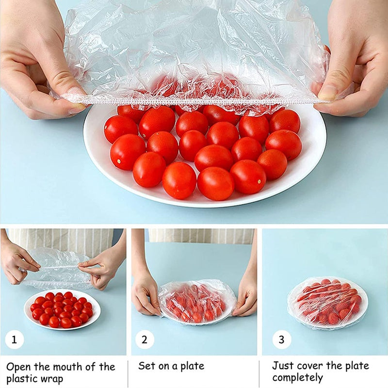 100pcs Disposable Food Covers Plastic Wrap Elastic Food Lids For Storage