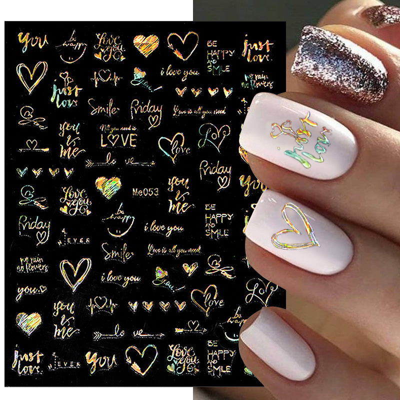 1pcs Heart & Flower 3D Laser Nail Stickers Nail Art Decoration & Accessories