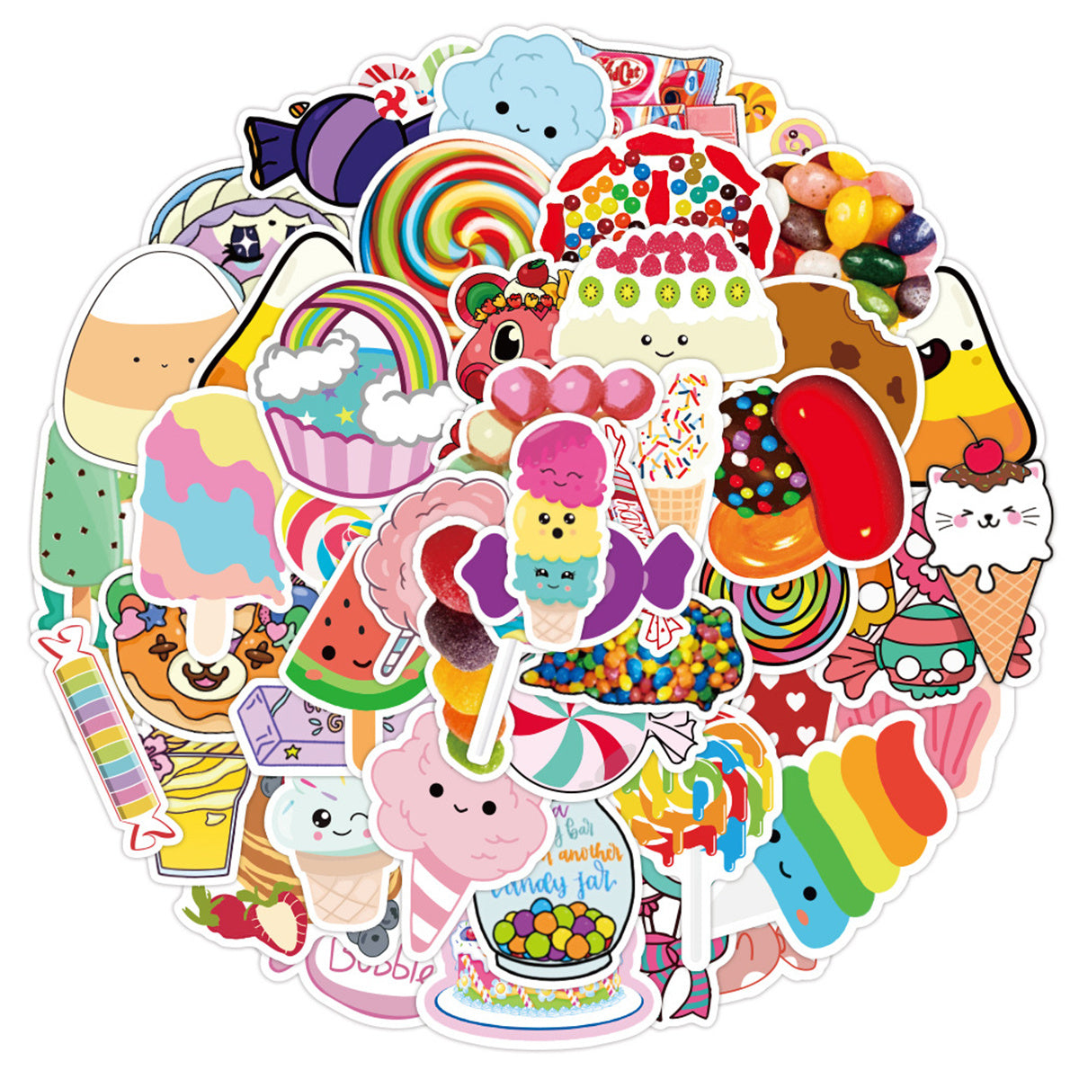 50pcs Candy Doodle Stickers Student Learning Outdoor Play DIY Party Stickers