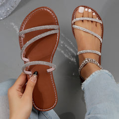 Women's Rhinestone Flat Slides Non Slip Shoes