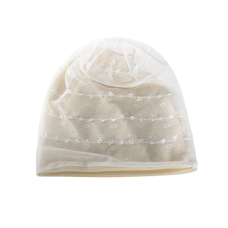 Beige Lace Beanie Lightweight Elastic Skull Cap Women's Baggy Chemo Cap