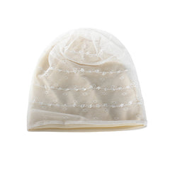 Beige Lace Beanie Lightweight Elastic Skull Cap Women's Baggy Chemo Cap