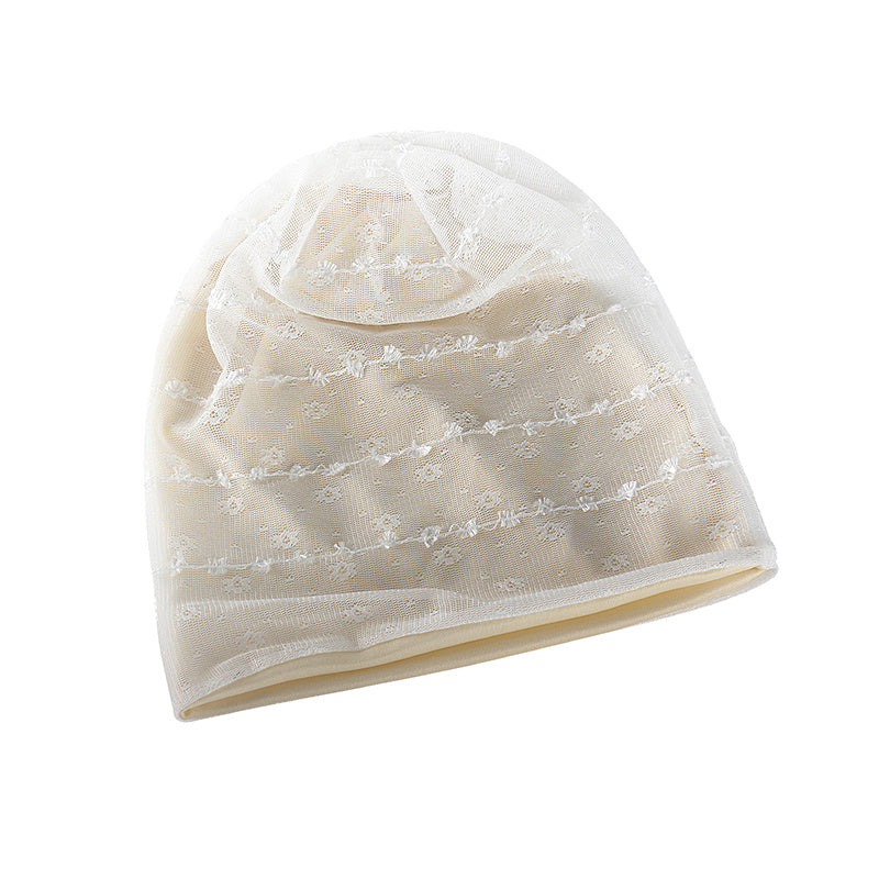 Beige Lace Beanie Lightweight Elastic Skull Cap Women's Baggy Chemo Cap