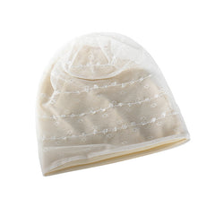 Beige Lace Beanie Lightweight Elastic Skull Cap Women's Baggy Chemo Cap