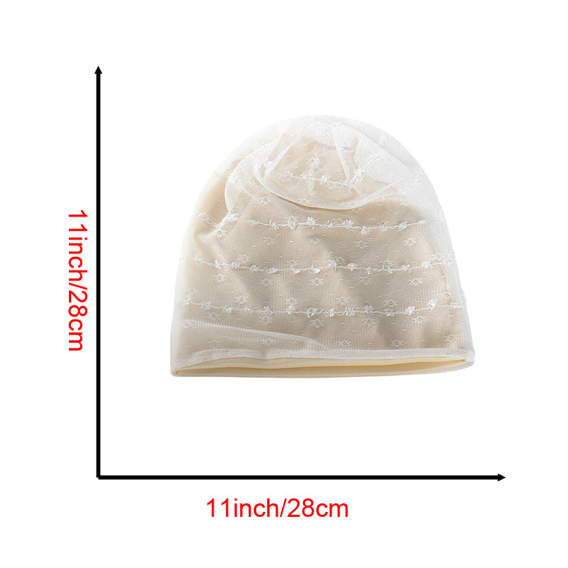 Beige Lace Beanie Lightweight Elastic Skull Cap Women's Baggy Chemo Cap