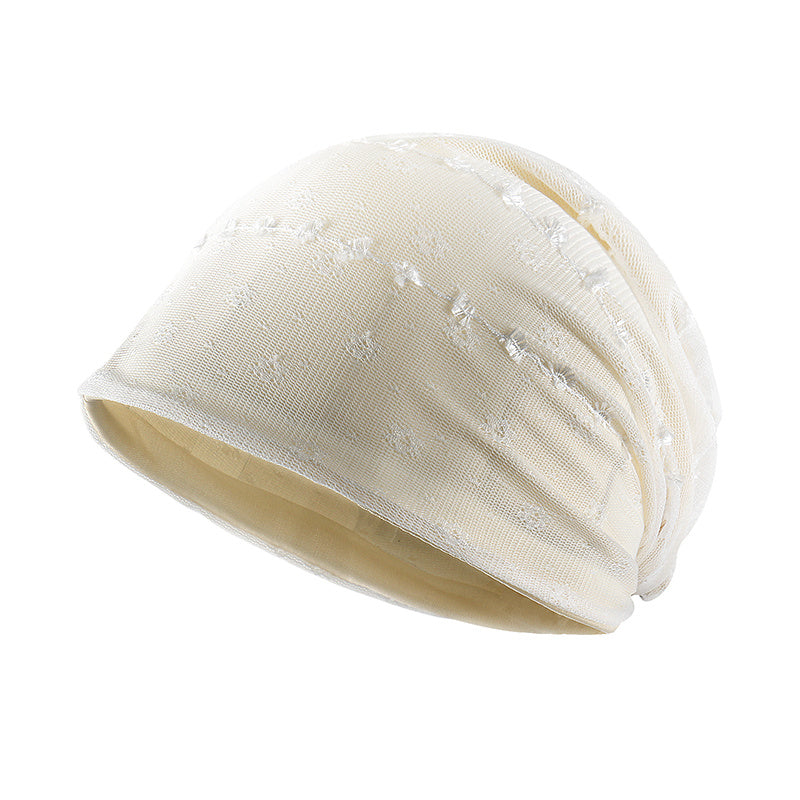 Beige Lace Beanie Lightweight Elastic Skull Cap Women's Baggy Chemo Cap