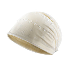 Beige Lace Beanie Lightweight Elastic Skull Cap Women's Baggy Chemo Cap