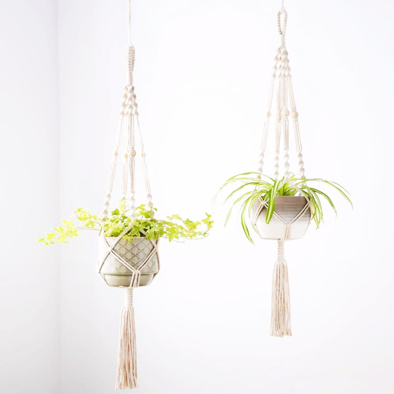 1pc Plant Hanger Indoor Hanging Wooden Bead Planter Lanyard Ivory