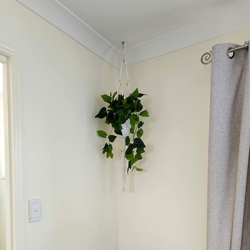 1pc Plant Hanger Indoor Hanging Wooden Bead Planter Lanyard Ivory