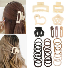 28pcs Hair Claw Hair Ropes Hollow Rubber Band Hair Accessories Women