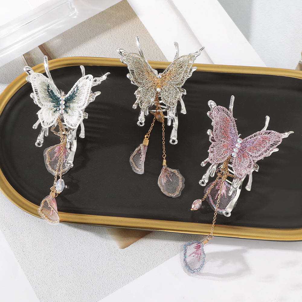 Golden Tassel Butterfly Hair Claw Ponytail Holder