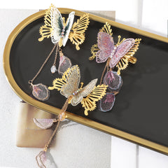 Golden Butterfly Hair Claw With Tassel Shark Claw Ponytail Holder