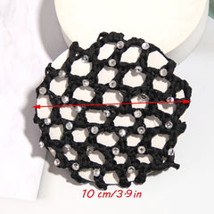 Crochet Hair Bun Cover With Rhinestones Solid Head Bun Net Hair Accessories