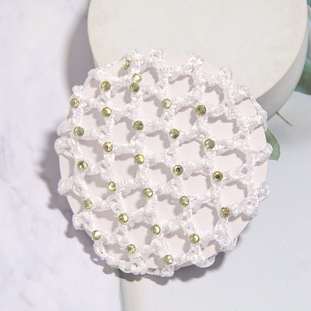 Crochet Hair Bun Cover With Rhinestones Solid Head Bun Net Hair Accessories