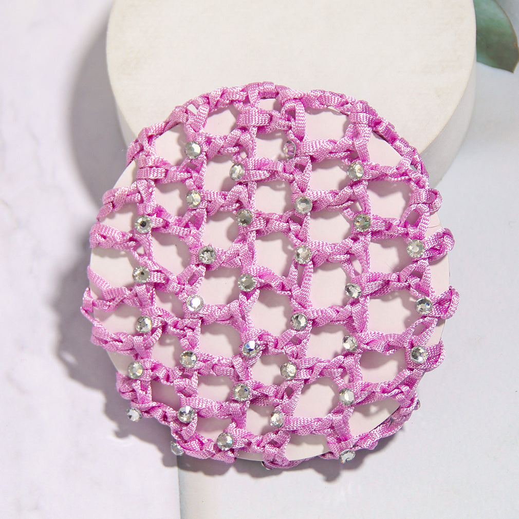 Crochet Hair Bun Cover With Rhinestones Solid Head Bun Net Hair Accessories