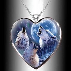Heart Wolf Pendant Necklace Charm Accessories