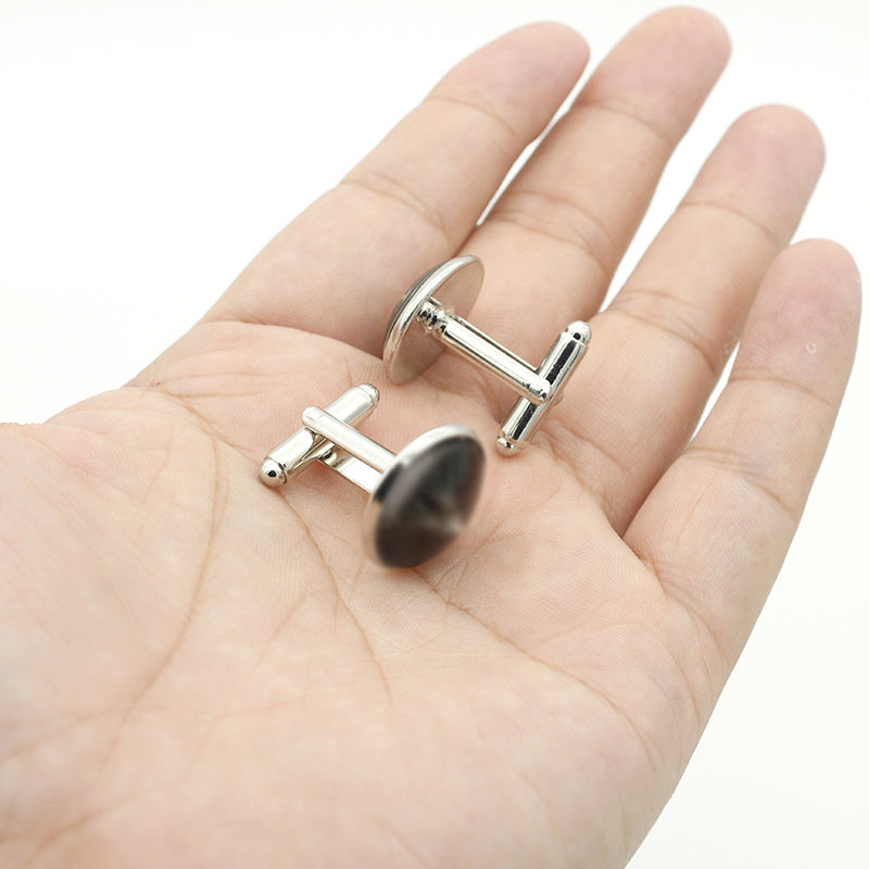 T TEXT Photo In Glass Gem Cufflinks Rhodium Plated