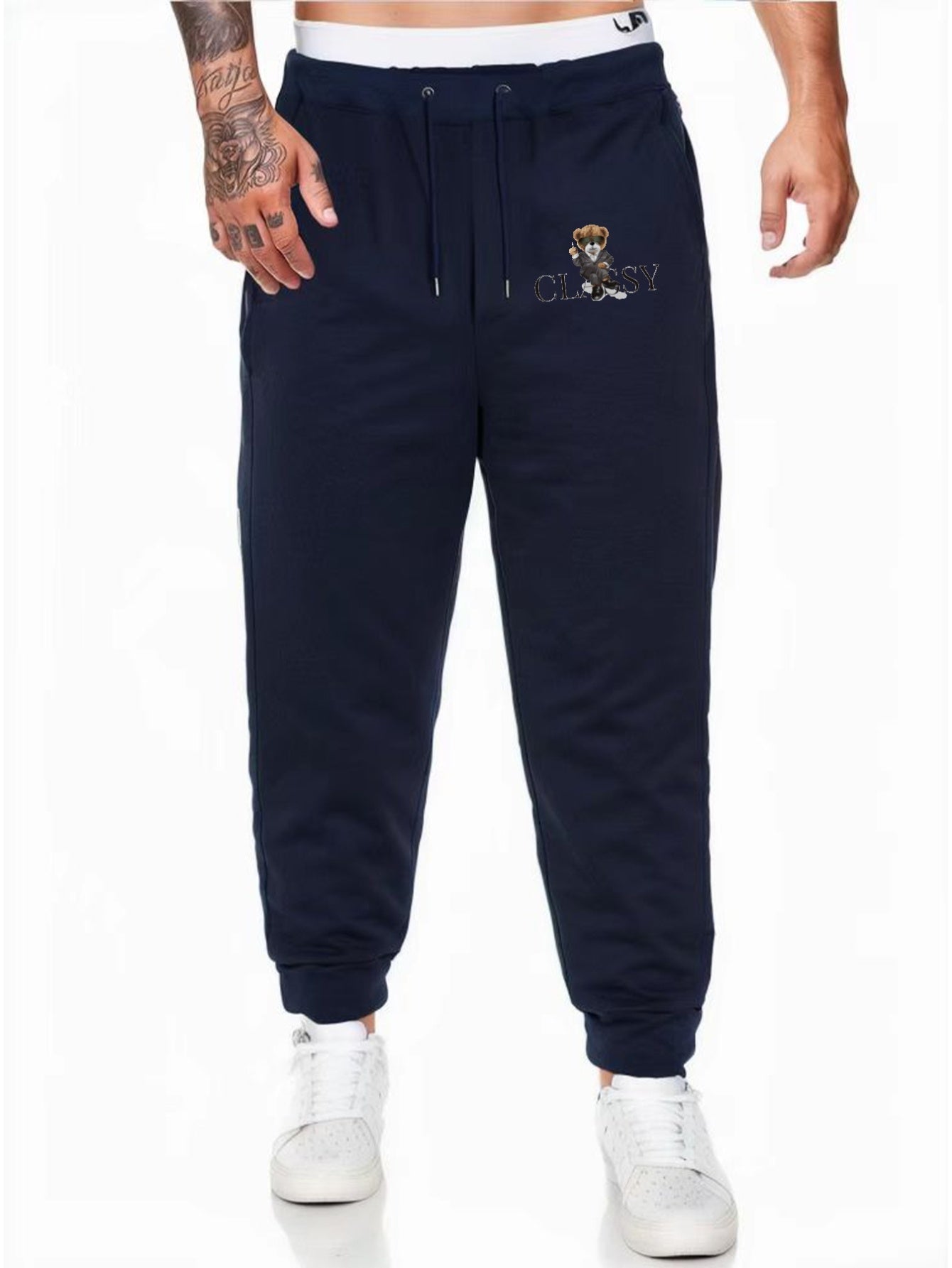 Classy Bear Comfy Drawstring Joggers Men's Casual Loose Fit Pants
