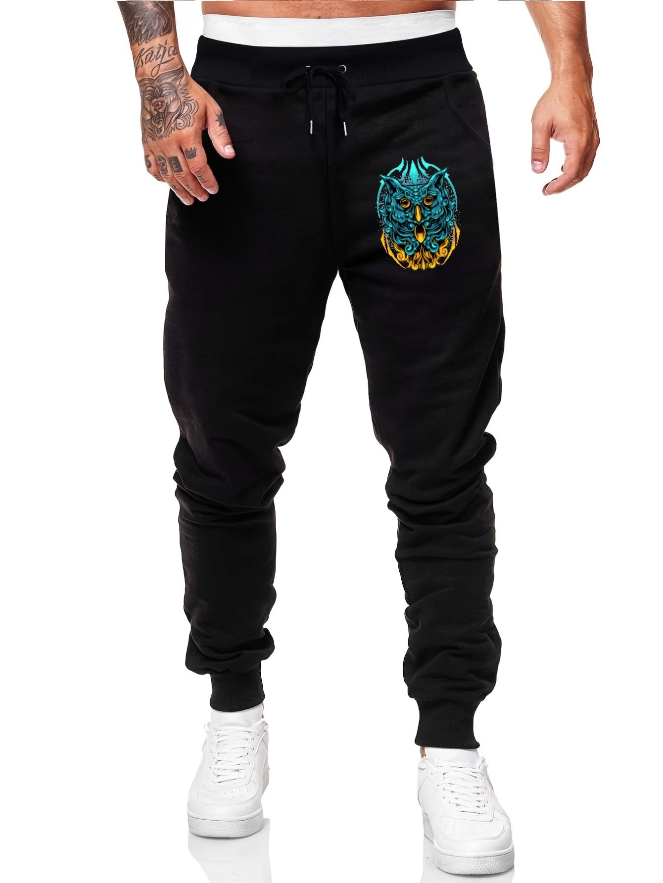 Men's Casual Owl Printed Joggers Breathable Loose Fit Pants