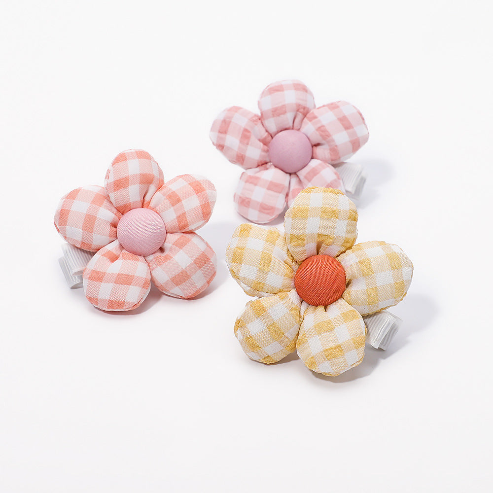 Plaid Flower Hair Clip for Girls