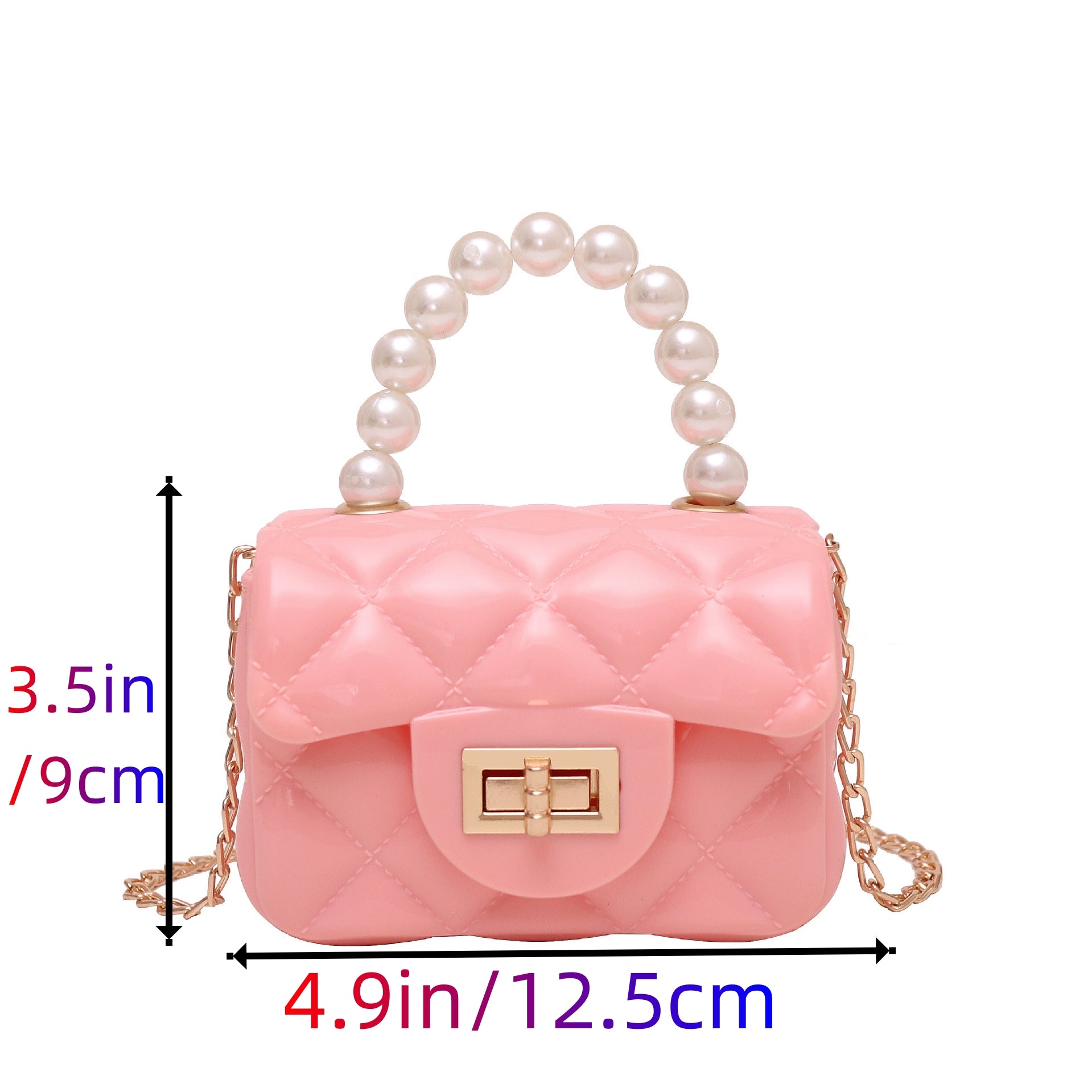Argyle Quilted Square Bag with Metal Lock and Pearl Handle