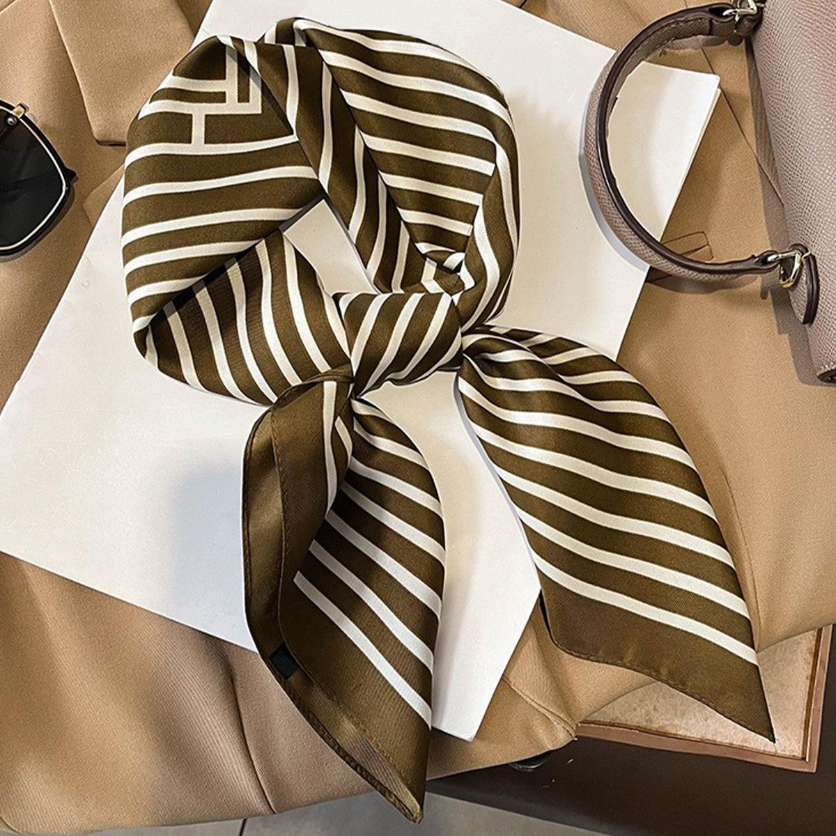 Striped Bandana Casual Silk Neckerchief Head Wrap Bag Handle Charm