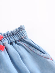 Girls Elastic Denim Cuff Pants with Draw String
