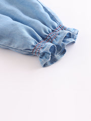Girls Elastic Denim Cuff Pants with Draw String
