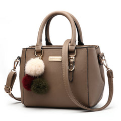 Stylish PU Leather Crossbody Bag Handbag Shoulder Bag with Fluffy Ball Pendant