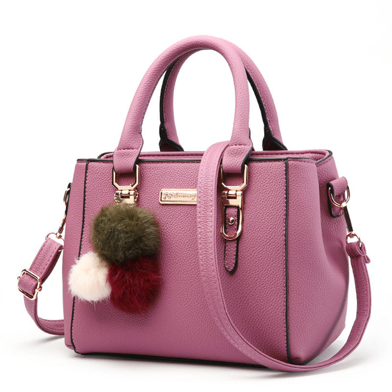 Stylish PU Leather Crossbody Bag Handbag Shoulder Bag with Fluffy Ball Pendant