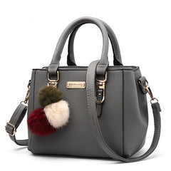 Stylish PU Leather Crossbody Bag Handbag Shoulder Bag with Fluffy Ball Pendant