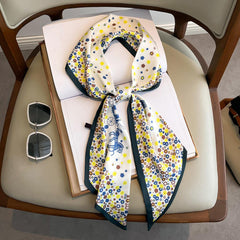 Block Print Skinny Scarf Neck Tie Silk Twilly Scarf