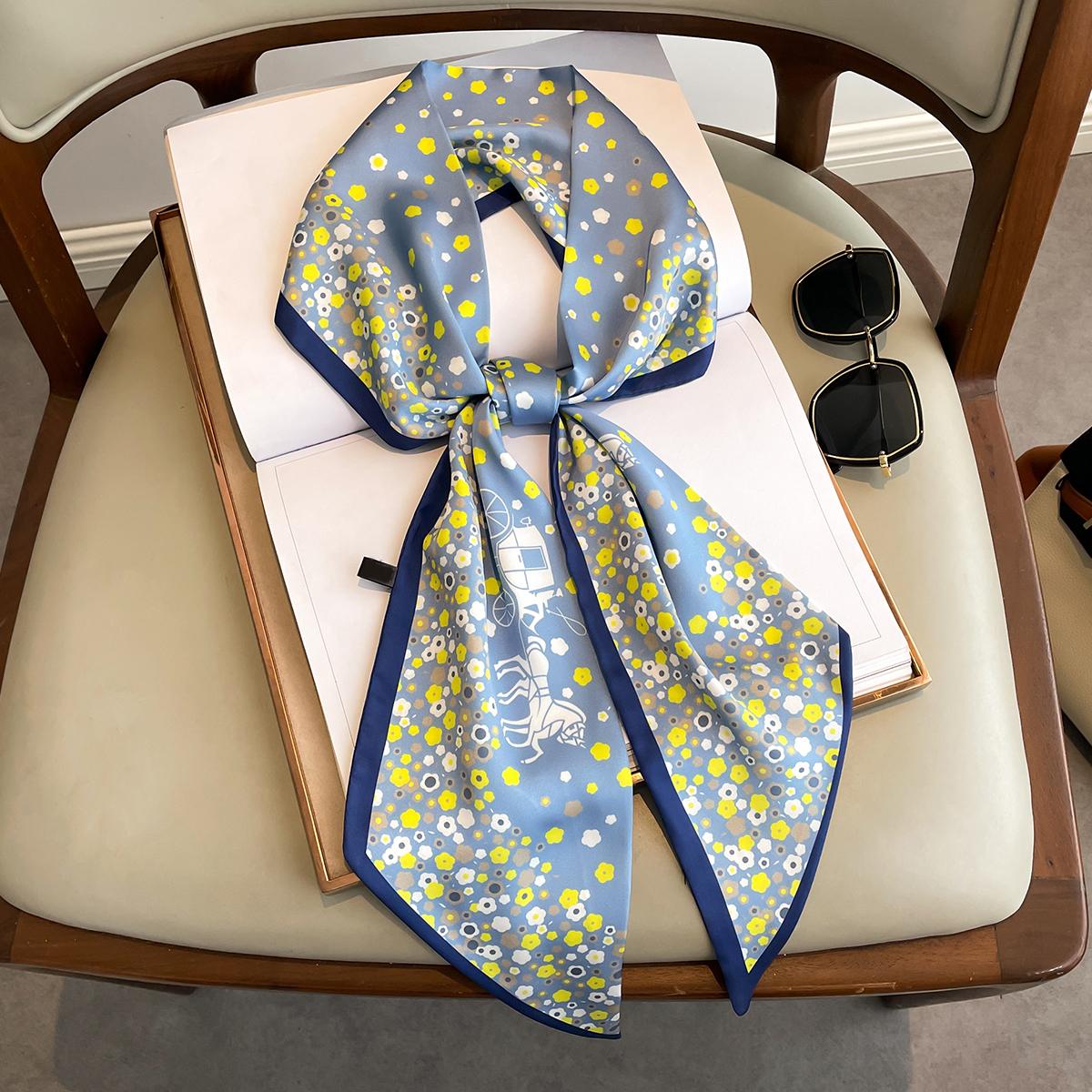 Block Print Skinny Scarf Neck Tie Silk Twilly Scarf