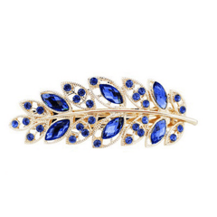Vintage Crystal Leaf Barrette Glitter Rhinestone Hair Clip