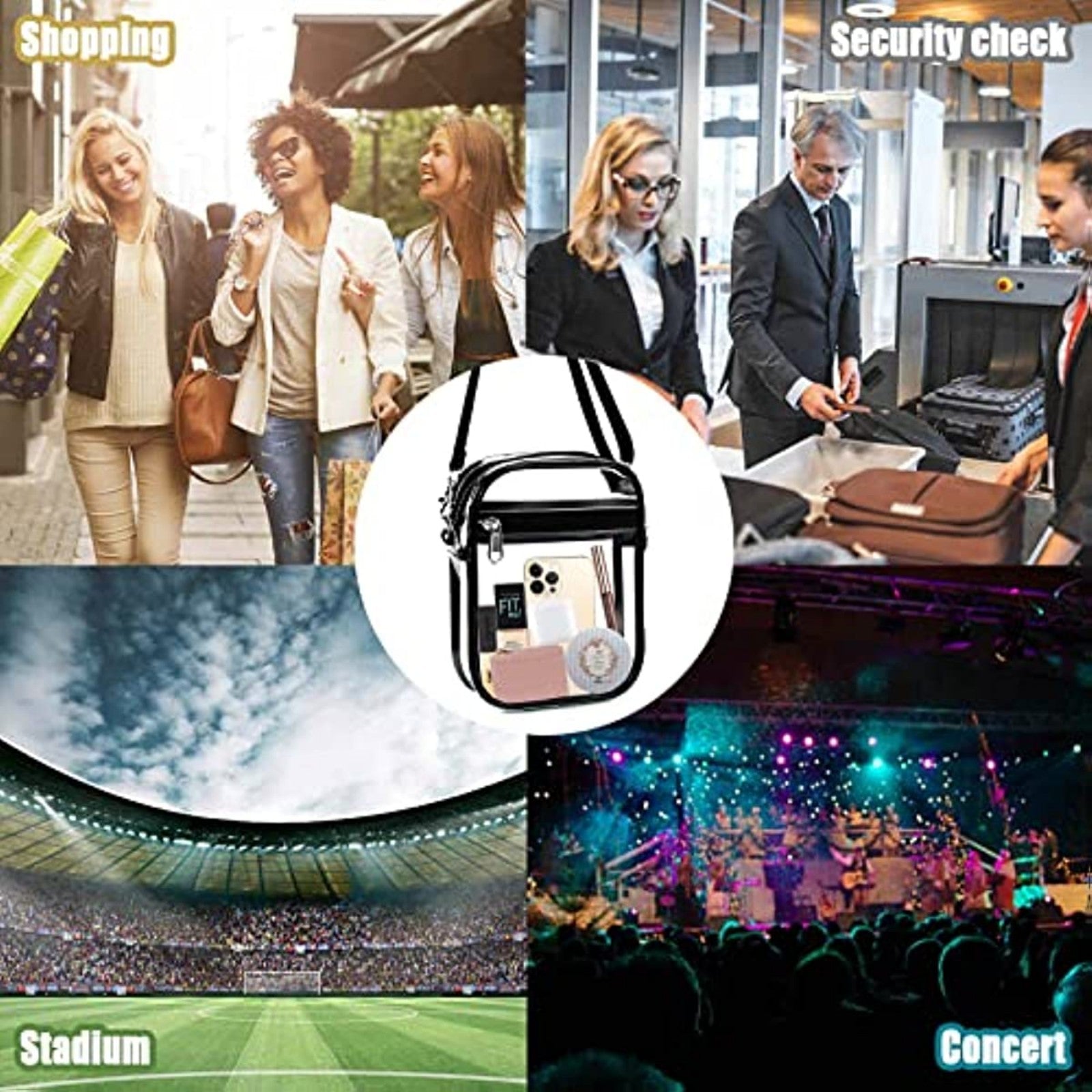 Clear Crossbody Purse Bag Stadium Approved Front Pocket Sports Concerts