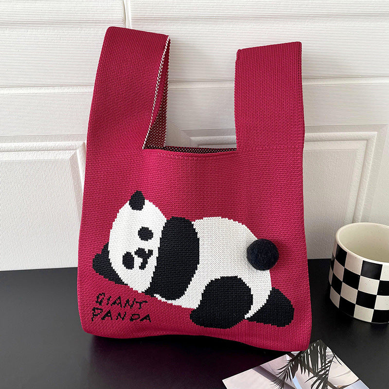 Panda Pattern Knit Handbag for Women