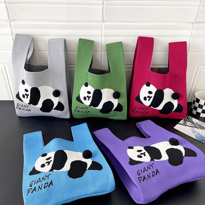 Panda Pattern Knit Handbag for Women
