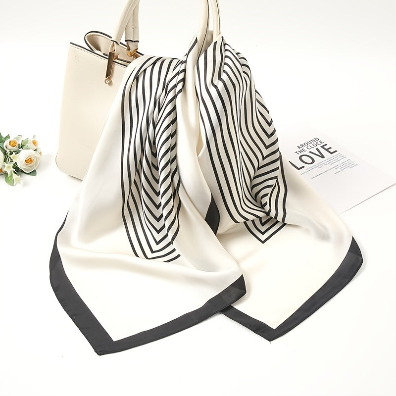 Stripe Print Satin Bandana Silk Square Scarf Head Wrap Casual Neckerchief