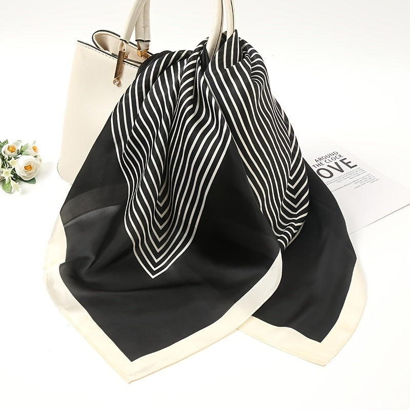 Stripe Print Satin Bandana Silk Square Scarf Head Wrap Casual Neckerchief