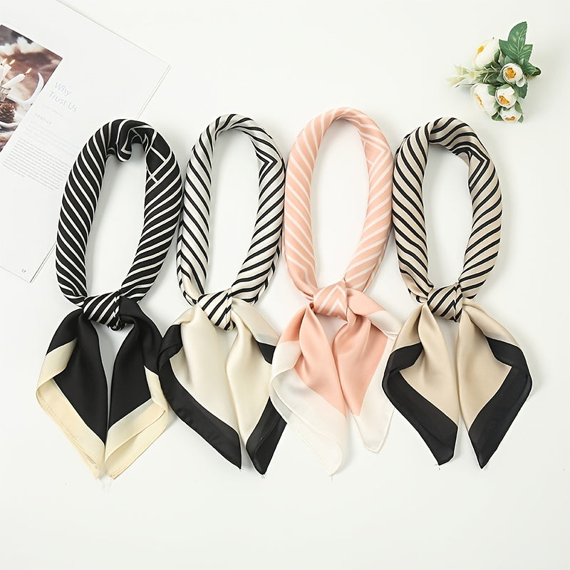 Stripe Print Satin Bandana Silk Square Scarf Head Wrap Casual Neckerchief