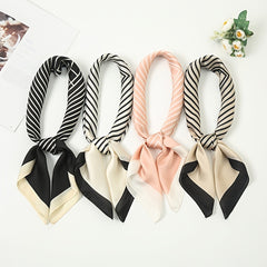 Stripe Print Satin Bandana Silk Square Scarf Head Wrap Casual Neckerchief