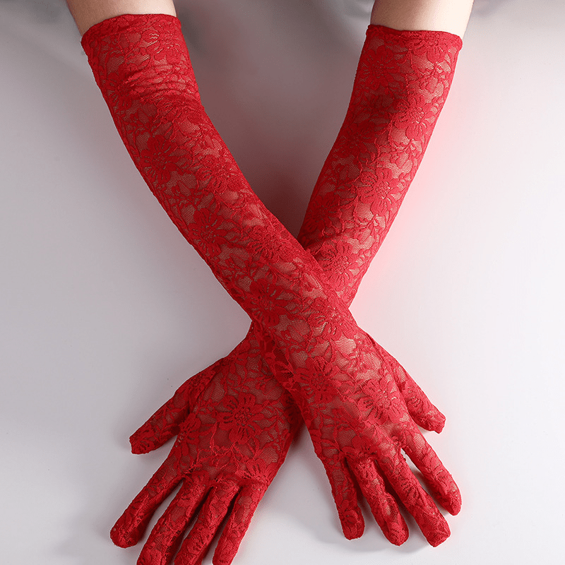 Lace Gloves Solid Floral Decorative Women's Gloves