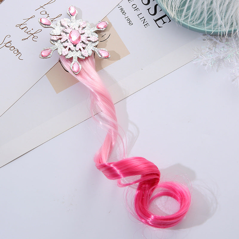 Kids Colorful Wig Hairpin Snow Princess Gradient Long Curly Hair