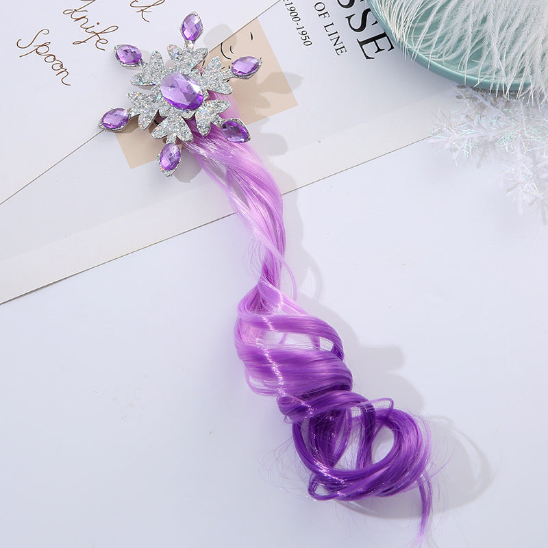 Kids Colorful Wig Hairpin Snow Princess Gradient Long Curly Hair