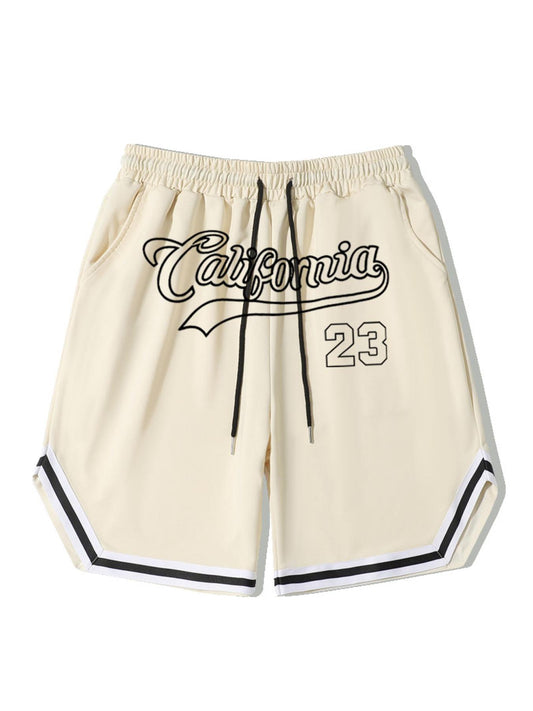 California 58 Solid Stripe Shorts Men's Comfy Elastic Waist Drawstring Shorts