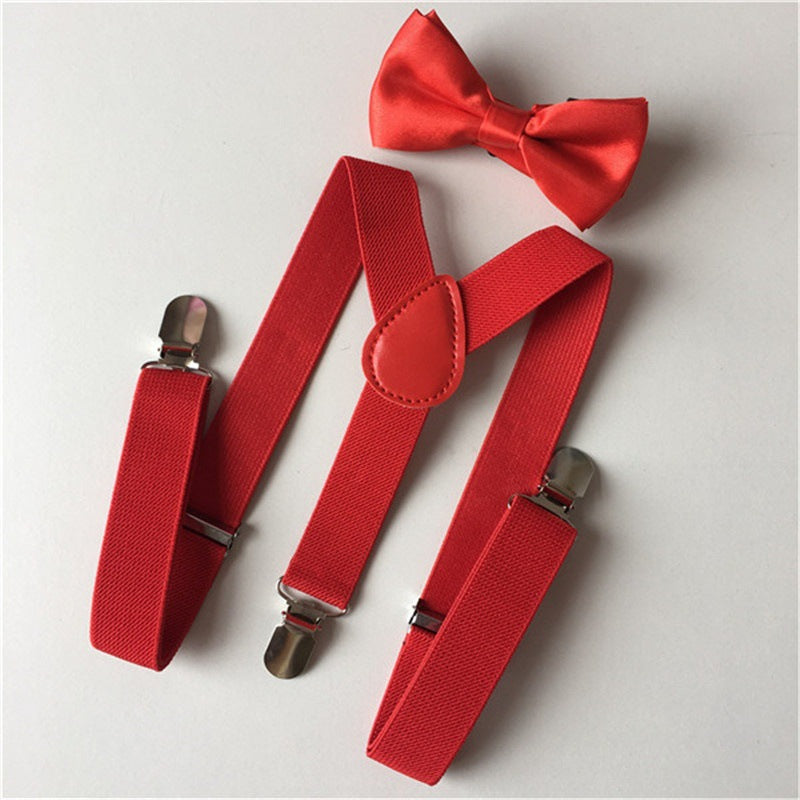 Kids Elastic Suspenders & Bow Tie Set Unisex Boy Girl Bowtie For Party Costume