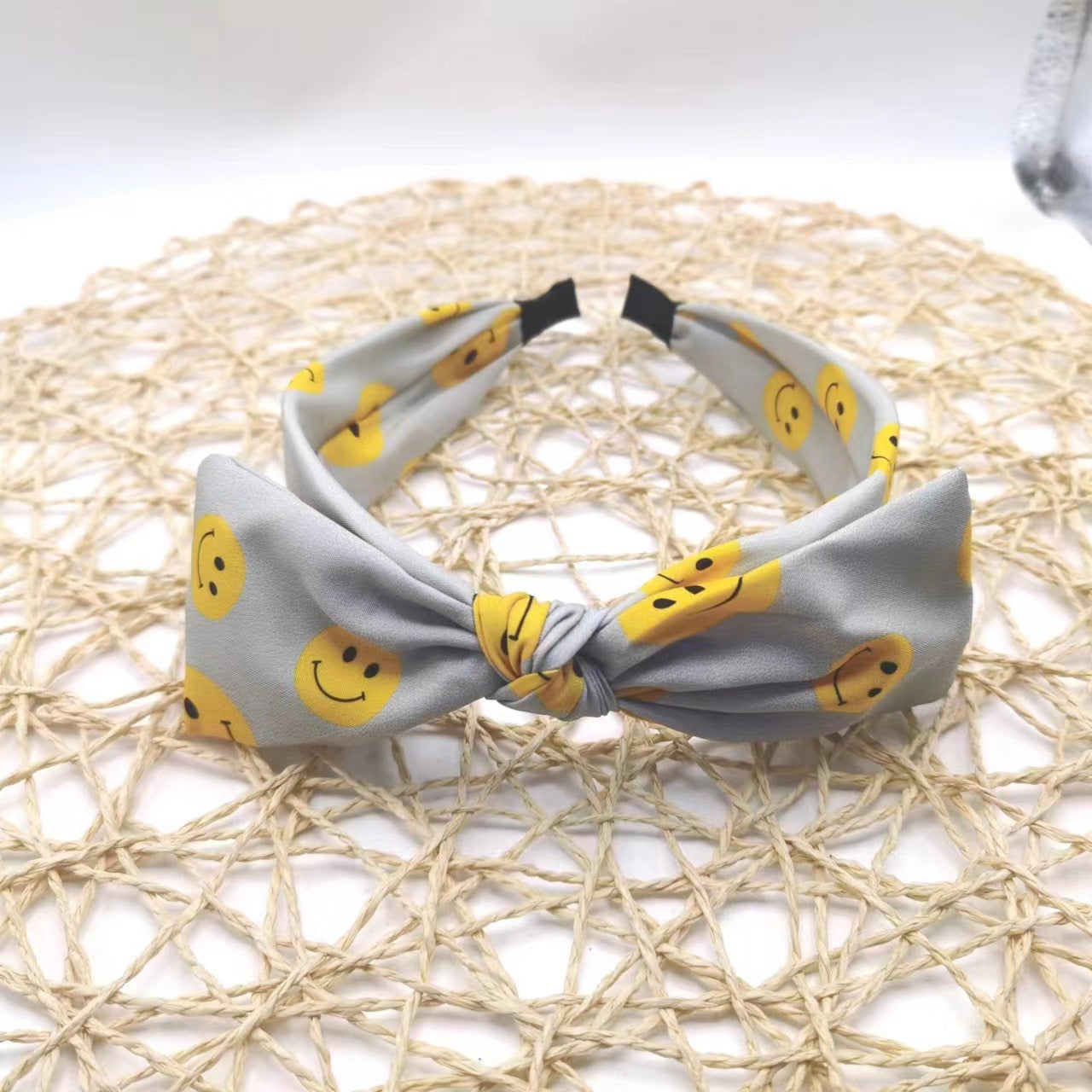 Kids Square Bowknot Headband Mixed Smile Faces Pattern Head Hoop