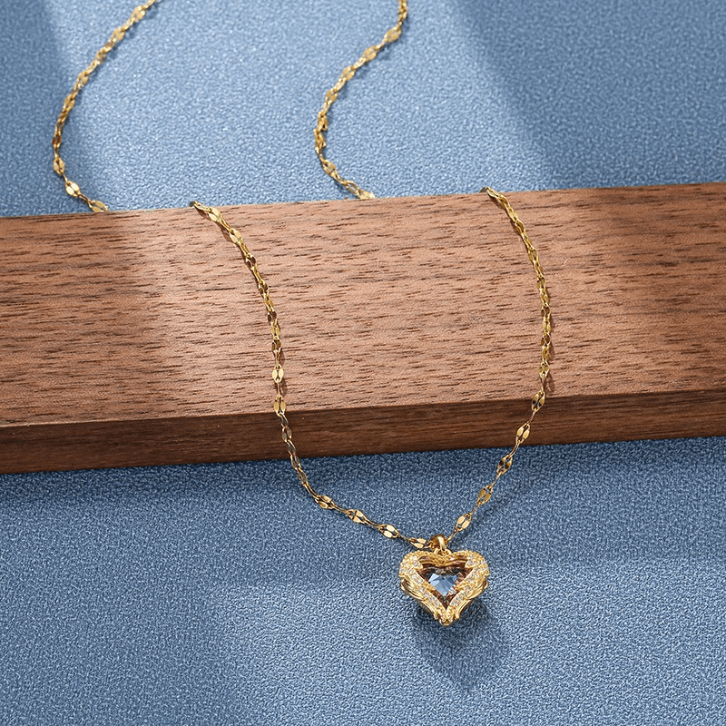18K Gold Plated Heart Pendant Necklace Big Crystal Choker